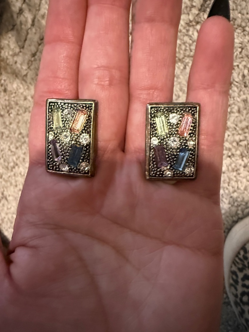 Vintage Multicolor Rectangular Gem Rectangle Earrings